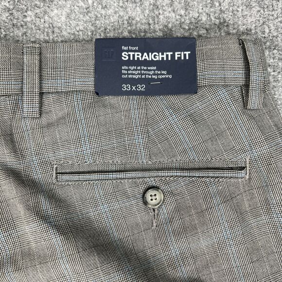 Gap Pants Mens 33 Grey Plaid Flat Front Straight Fit Mid Rise Cotton Dress * - Picture 11 of 14